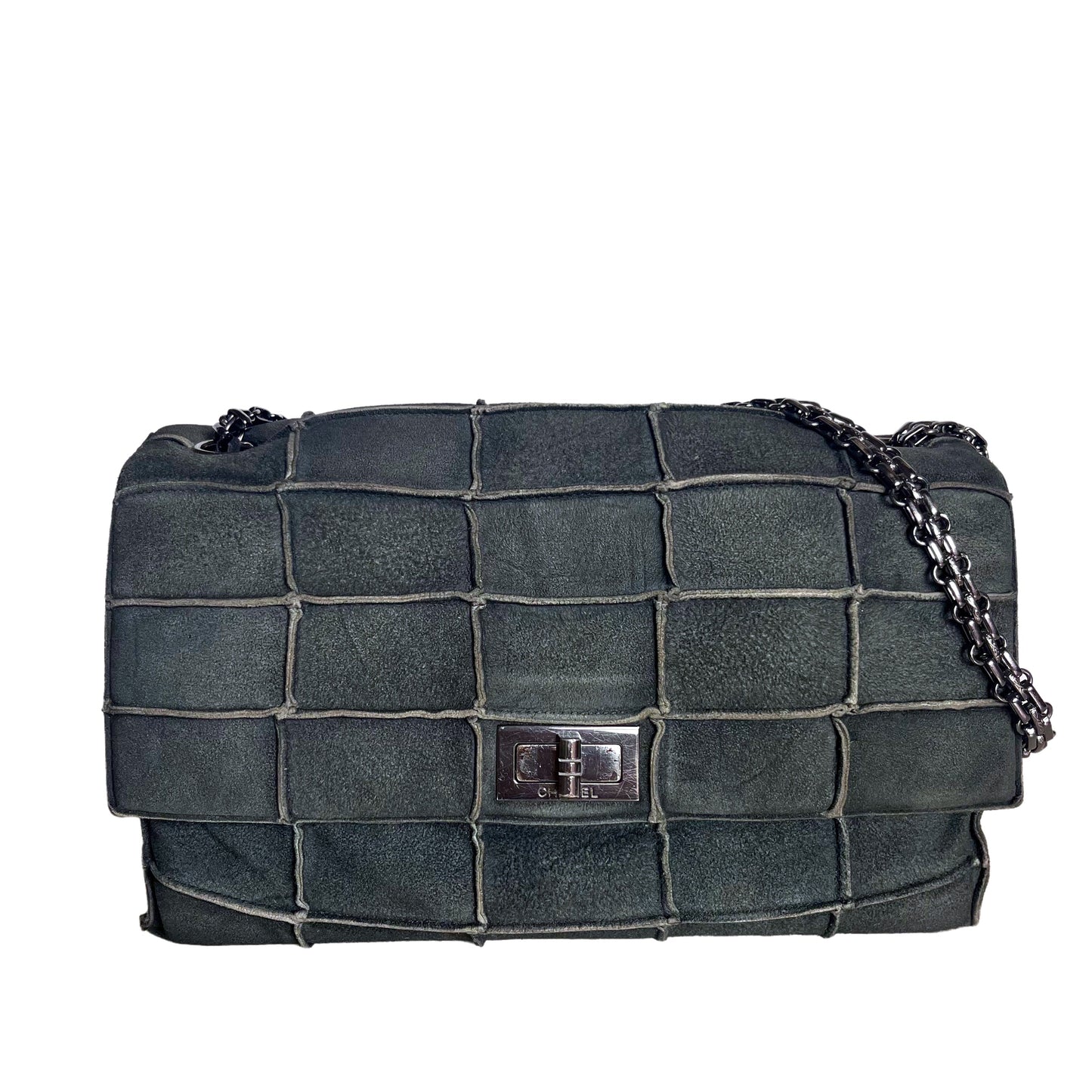 Chanel 2.55 Flap Chocolate Bar Suede Green Shoulder Bag Green 1