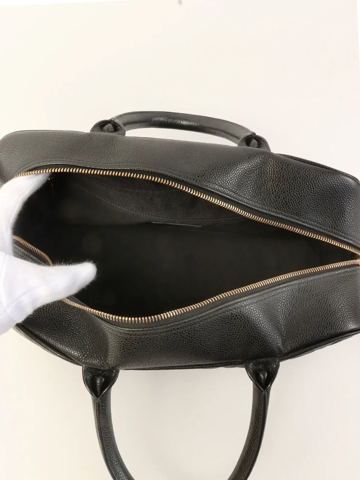 Chanel Around Made Caviar Skin Cc Mark Stitch Boston Bag Black