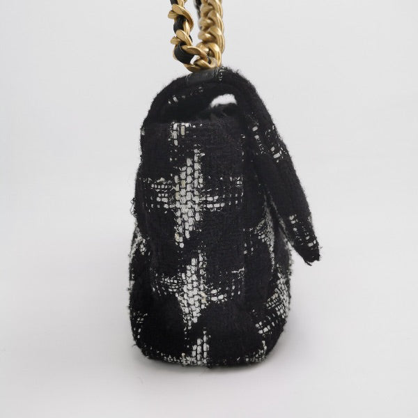 Chanel 19 Checkered Tweed Black White Handbag