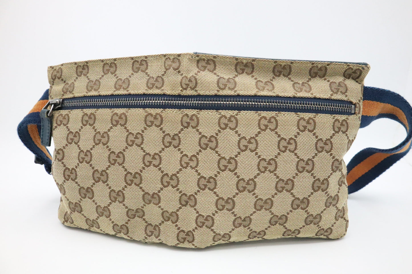 Gucci Waist GG & Leather Canvas Brown Blue Handbag