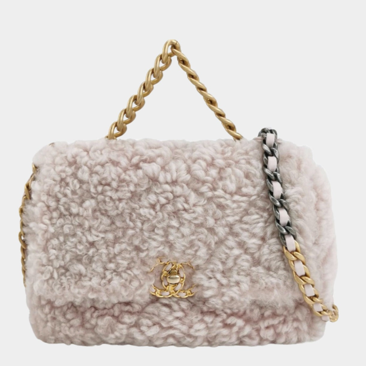 Chanel 19 Shearling Flap Pink Small Shoulder Bag