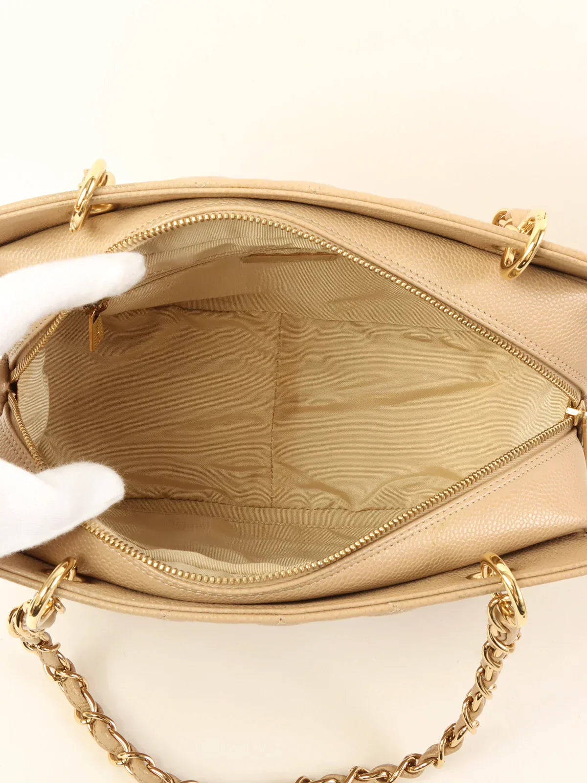 Chanel Around Made Caviar Skin Cc Mark Stitch Chain Tote Bag Greige