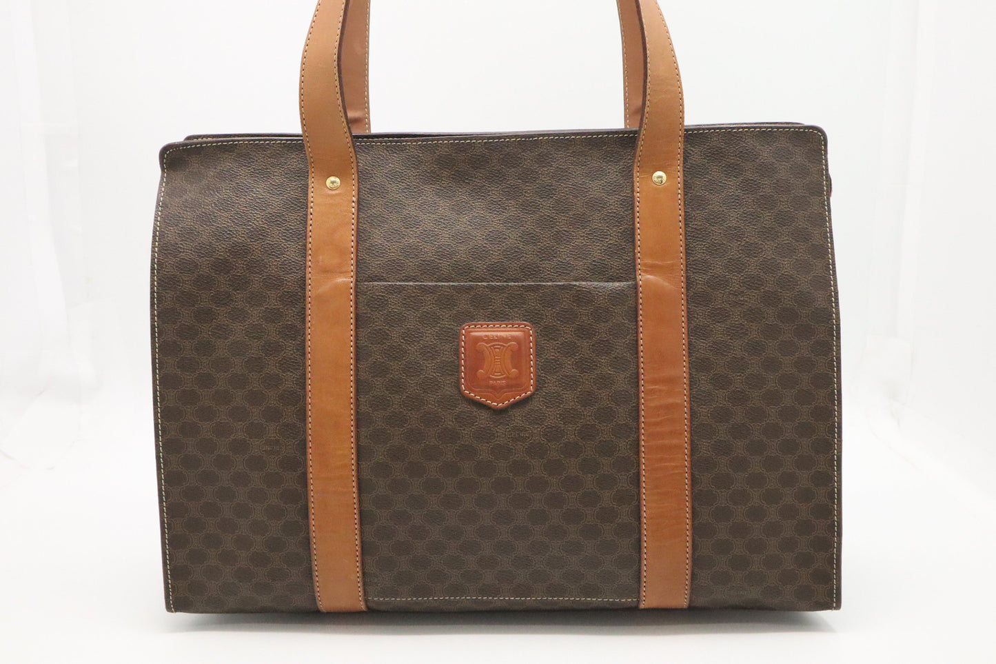 Celine Tote Bag In Macadam Canvas Brown