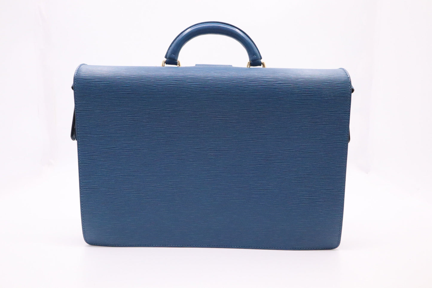 Louis Vuitton Serviette Fermoir Blue Leather Epi Handbag