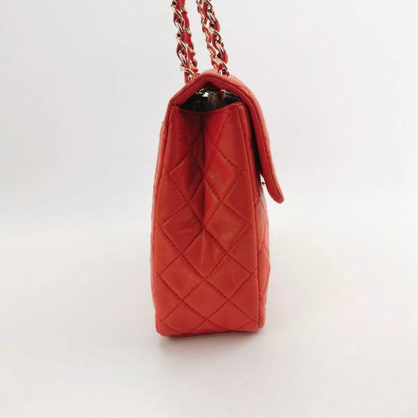 Chanel Classic Flap Maxi Giant CC Logo Red Gold Orange Leather Handbag