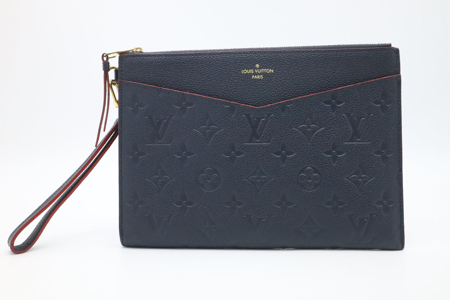 Louis Vuitton Pochette Melanie MM Marine Rouge Empreinte Leather Clutch Bag