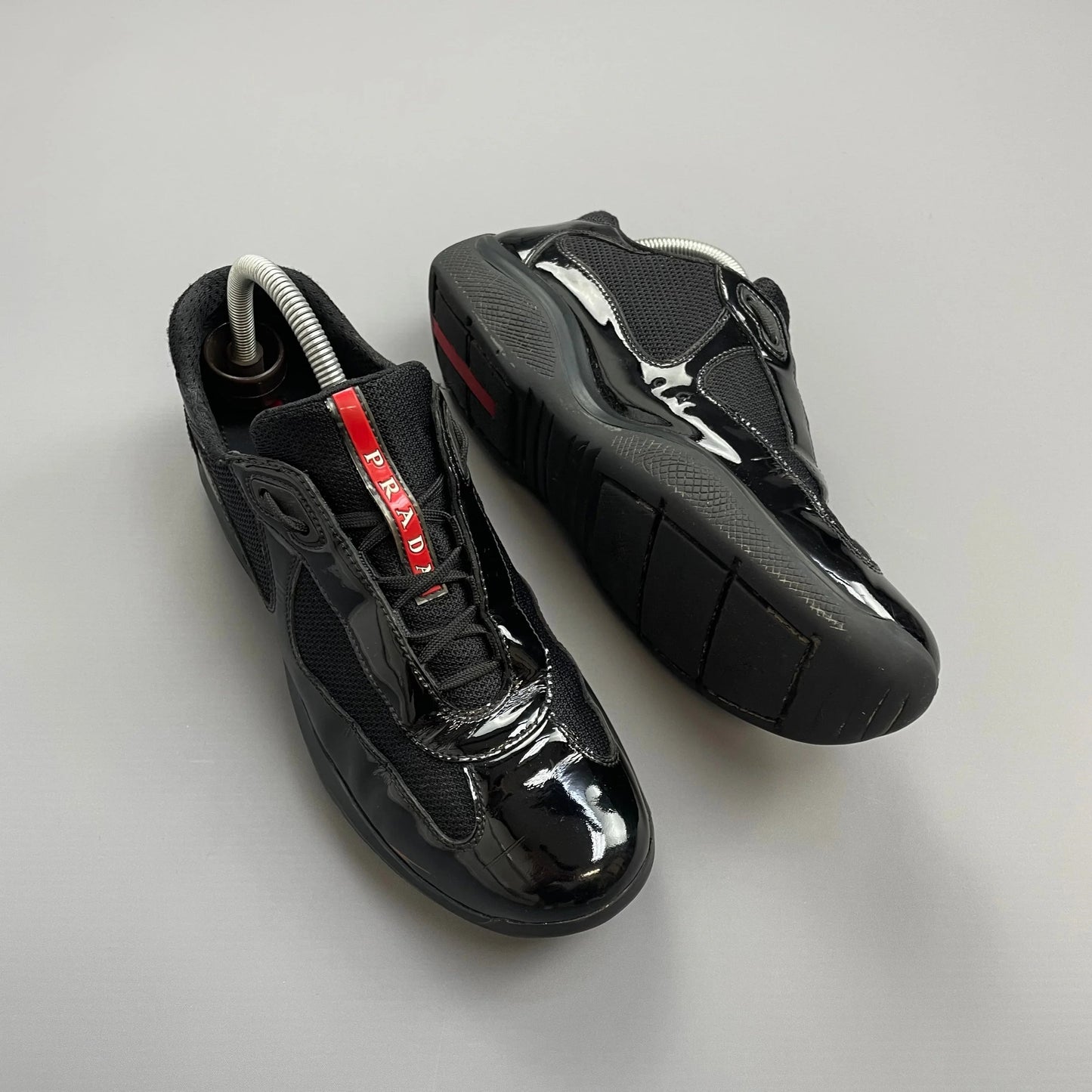 Prada Shoe Americas Cup Trainers Leather Patent Black Shoes