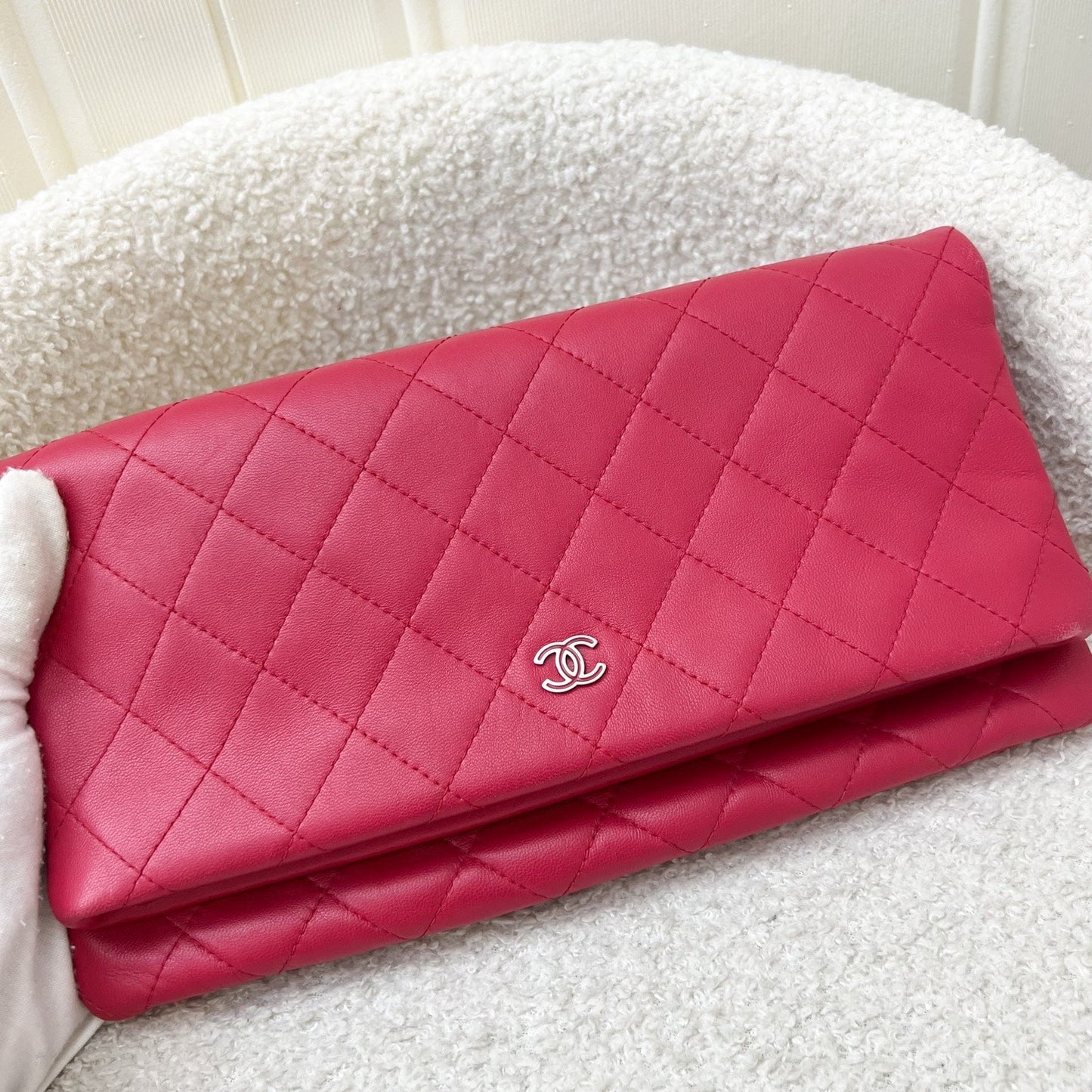 Chanel Foldover Clutch in Dark Pink Lambskin and Shw