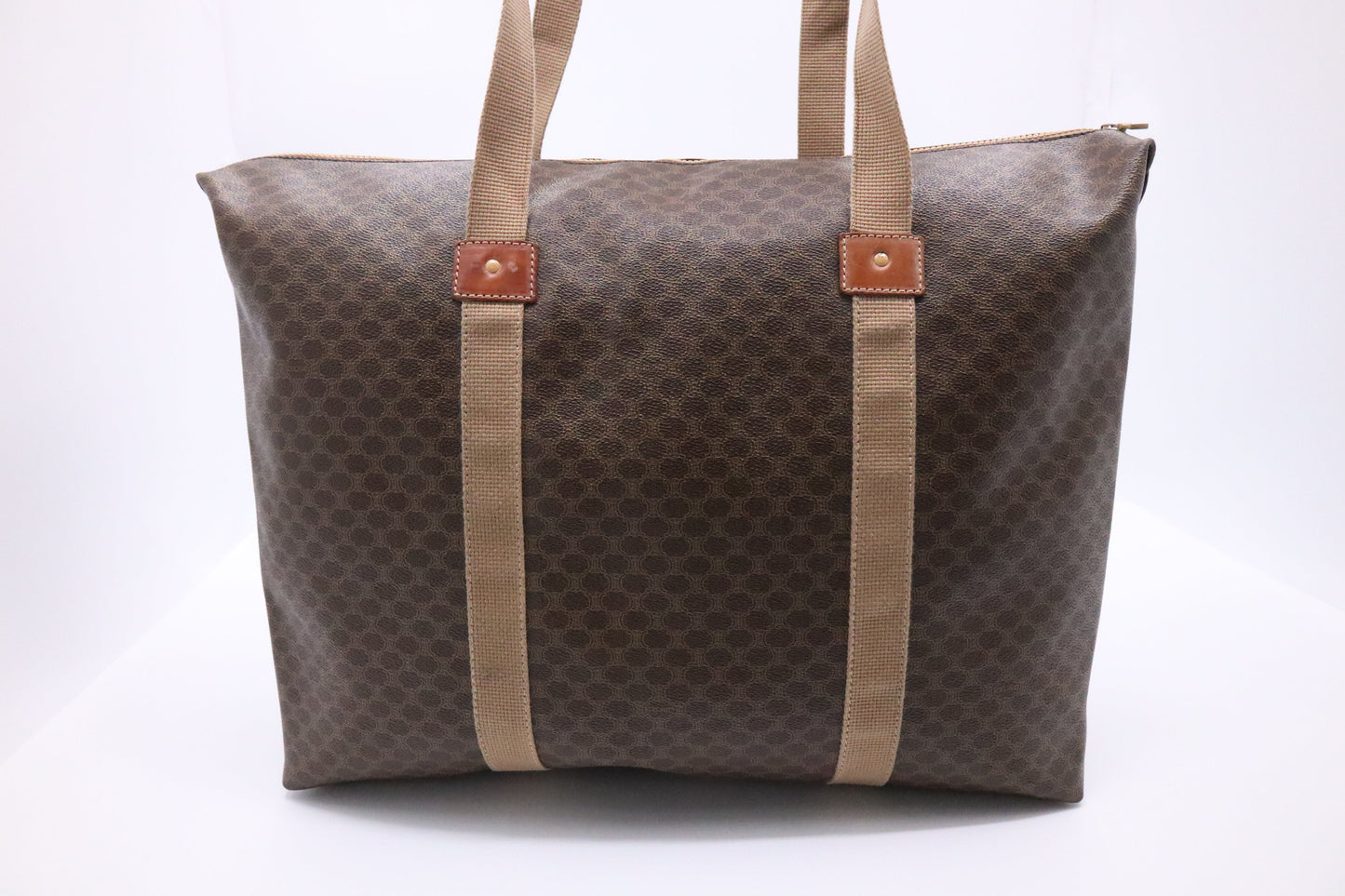 Celine Travel Tote In Triomphe Macadam Coated Handbag Canvas Brown Tote Bag