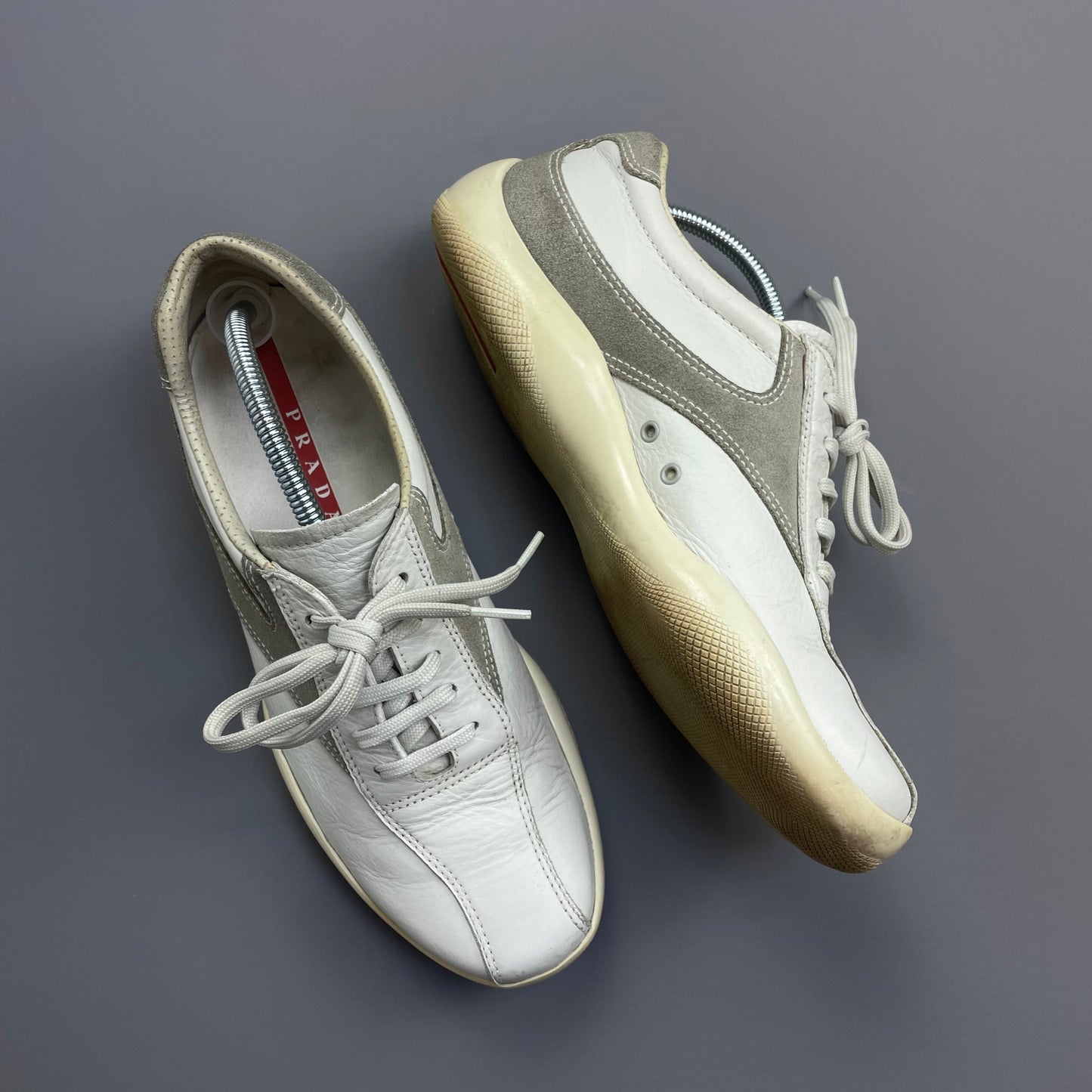 Prada Shoe Sport & Grey 00s & Trainers Leather Suede White Shoes