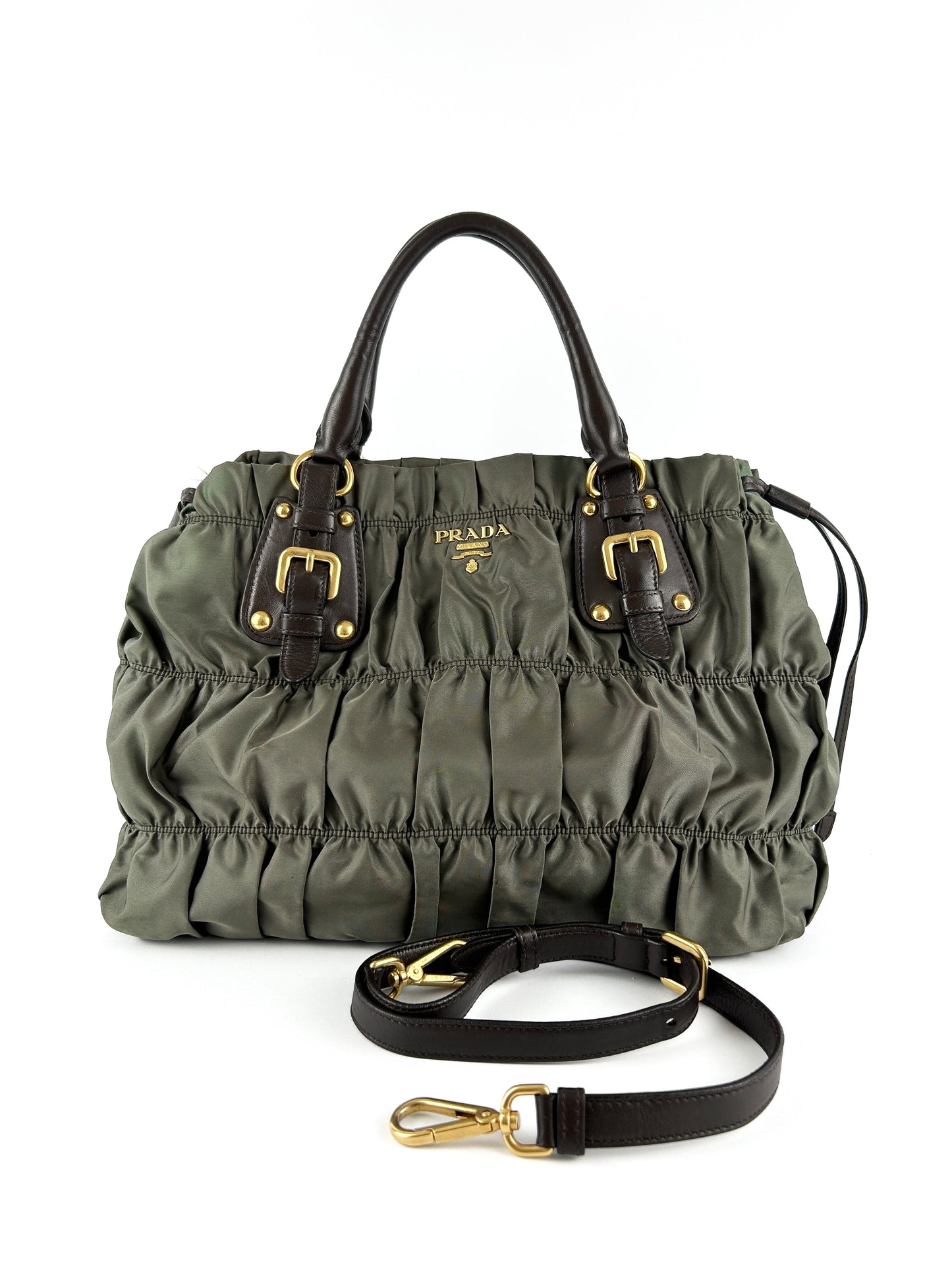 Prada Satchel Bag Khaki Tessuto Gaufre with extension strap Nylon