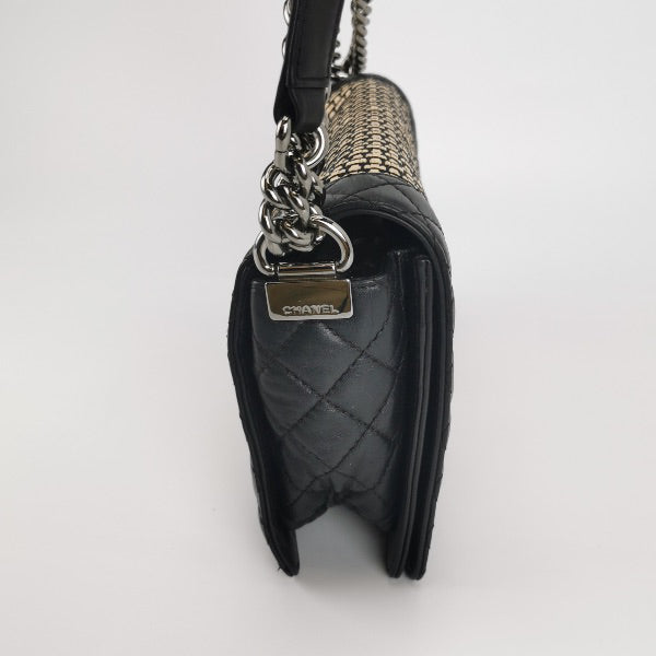 Chanel Le Boy Woven Reverso Calfskin Flap Black Leather Shoulder Bag