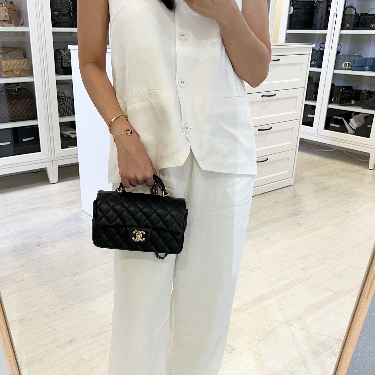 Chanel Classic Top Handle Mini Rectangle Flap in Black Lambskin and Lghw ( ) Handbag