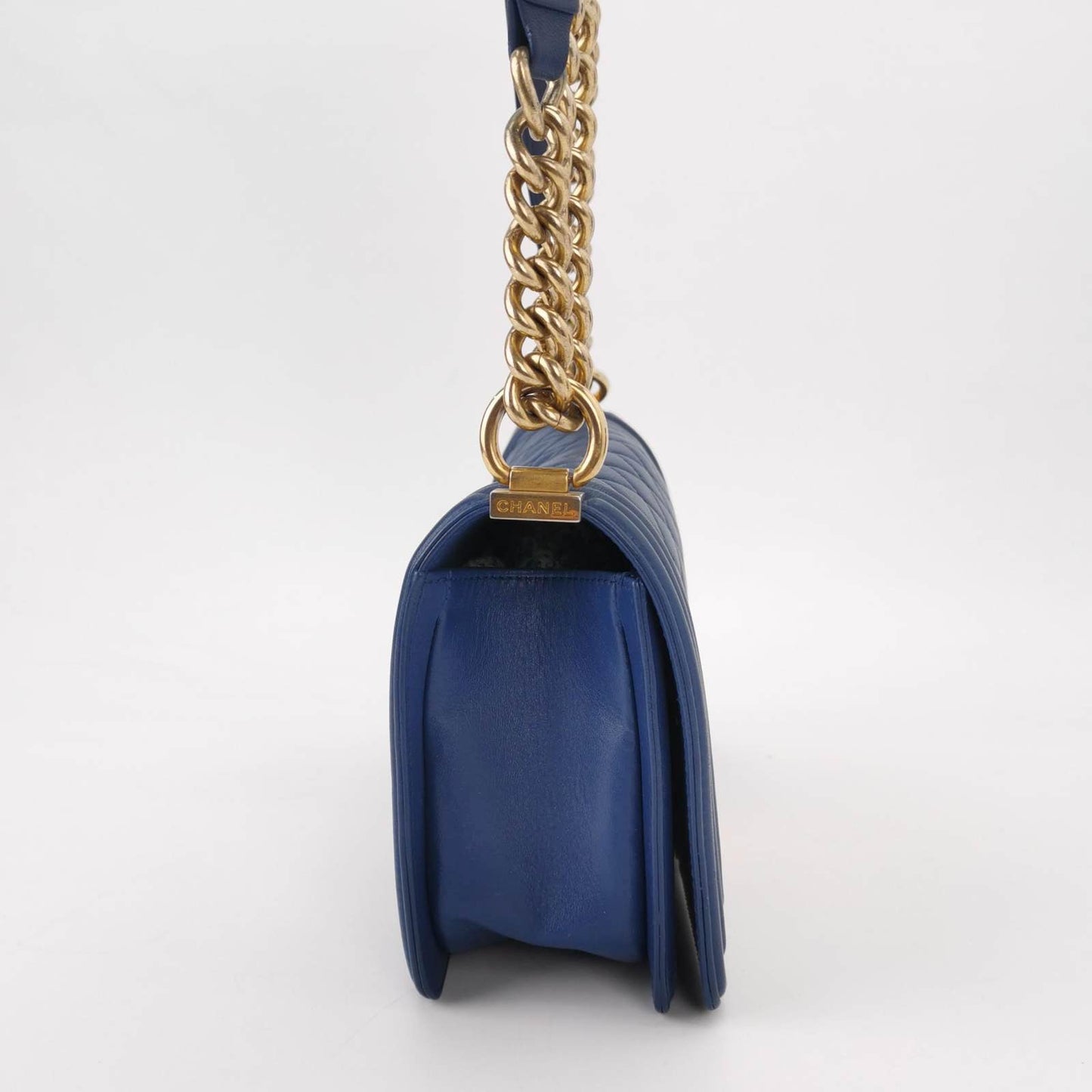 Chanel Le Boy Lambskin Blue Leather Handbag