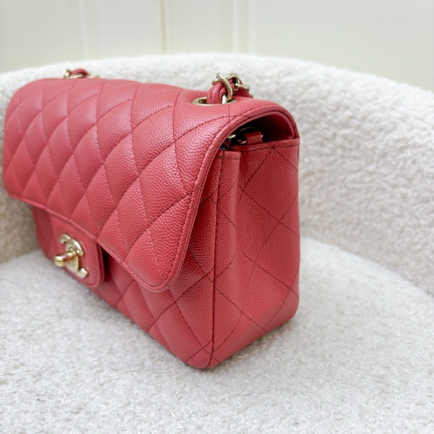 Chanel Classic Mini Rectangle Flap In 17C Dark Pink Caviar Lghw Bag