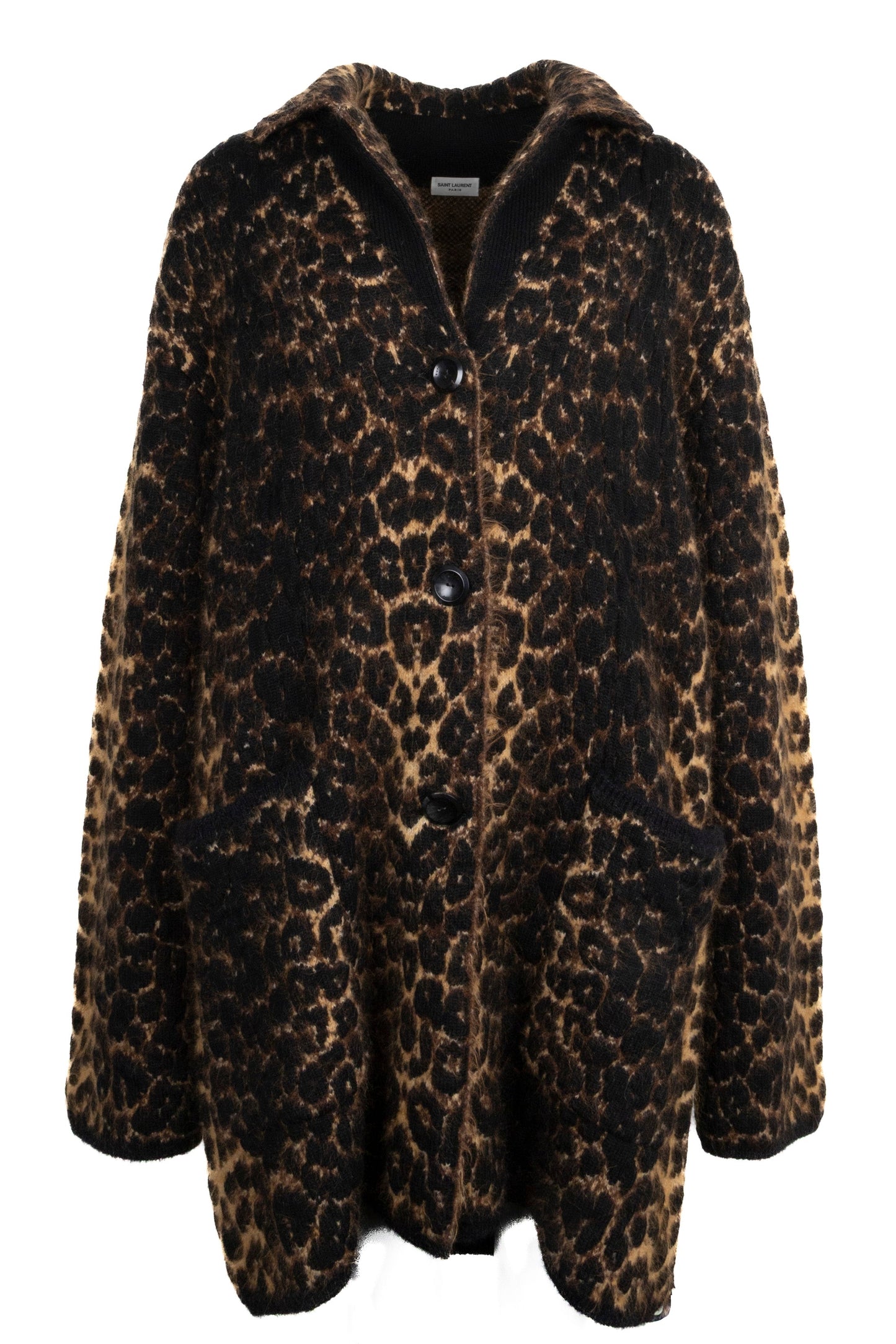YSL Saint Laurent Chunky Leopard Knit Coat Handbag