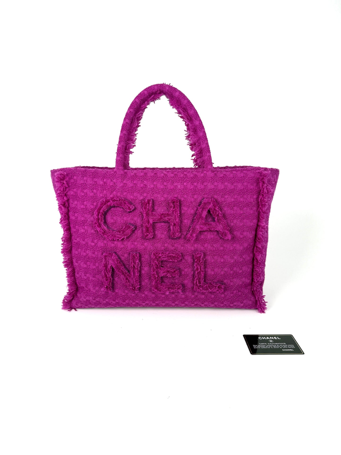 CHANEL Wool Tweed Giant Logo Pink Zip Shopping Tote