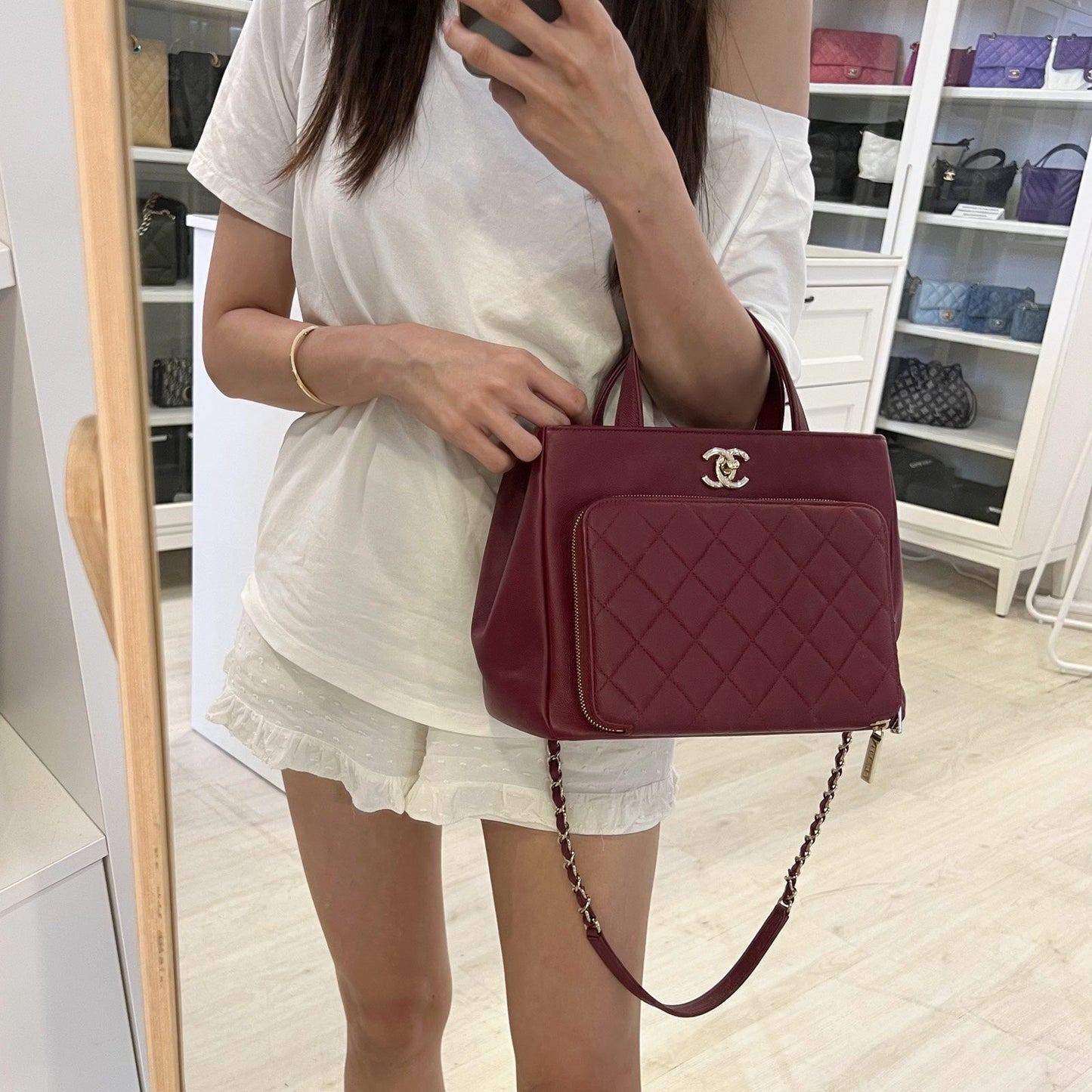 Chanel Business Affinity Top Handle Tote in Burgundy Red Caviar and GHW