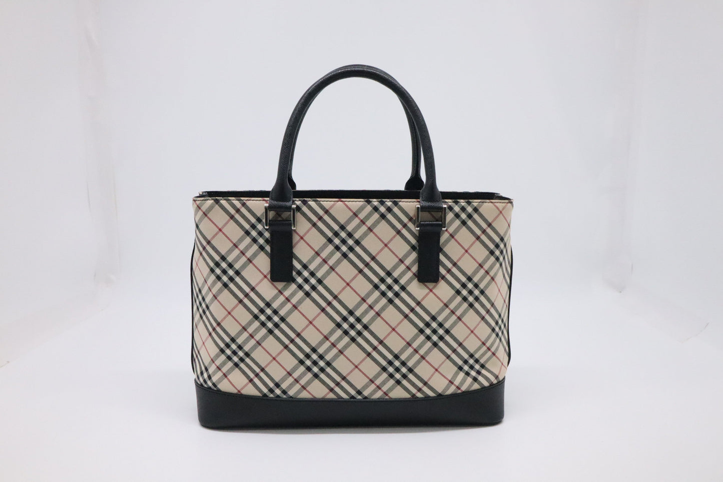 Burberry Handbag In Checked Leather Canvas Black Travel Bag