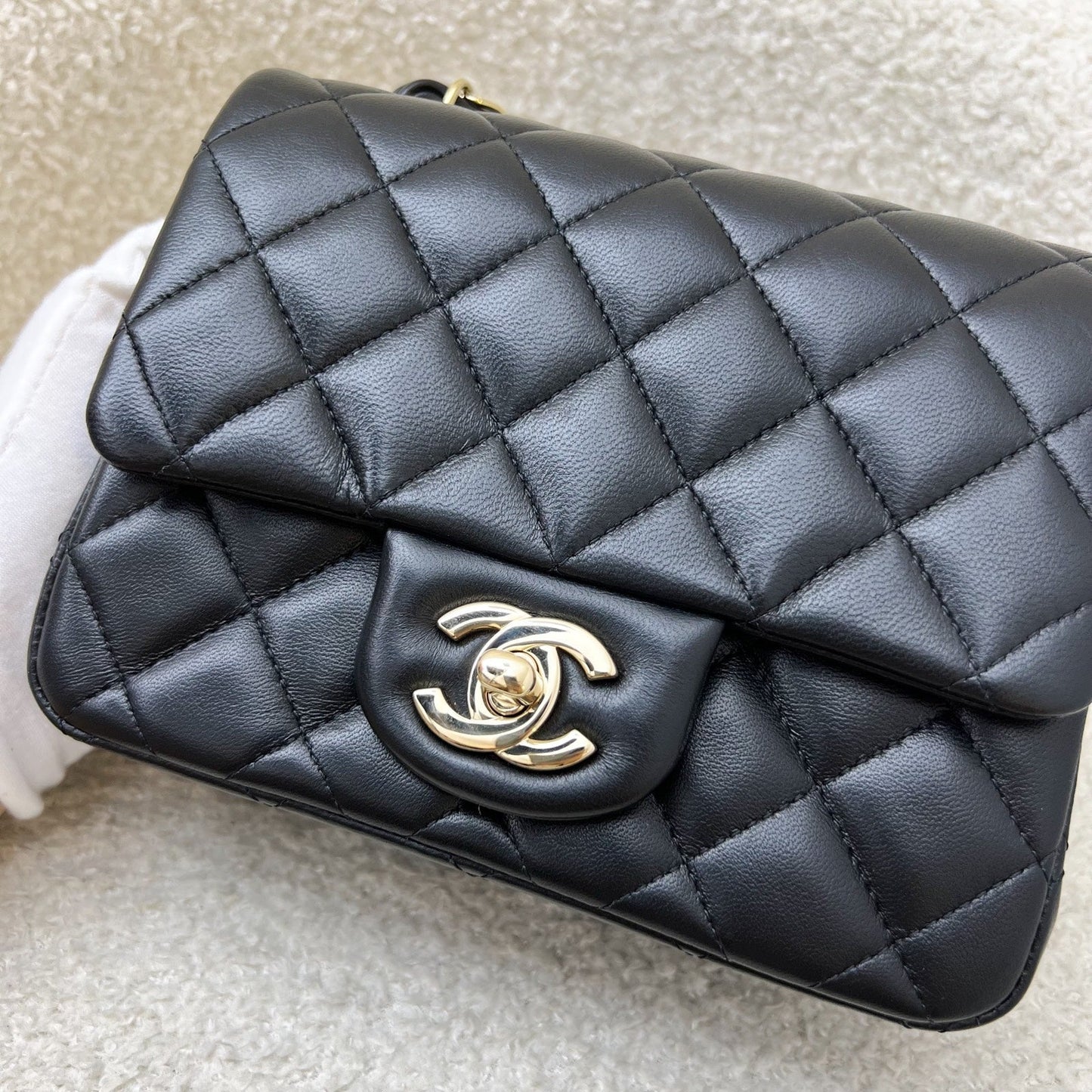 Chanel Classic Square Mini Flap In Black Lambskin And Lghw (model: A35200) Bag 4