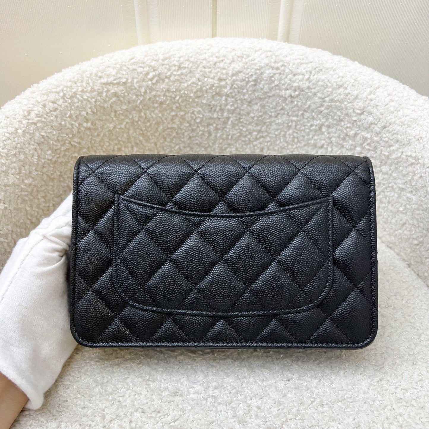 Chanel 23K Camellia Flower Wallet on Chain WOC in Black Caviar and AGHW (AP3580)