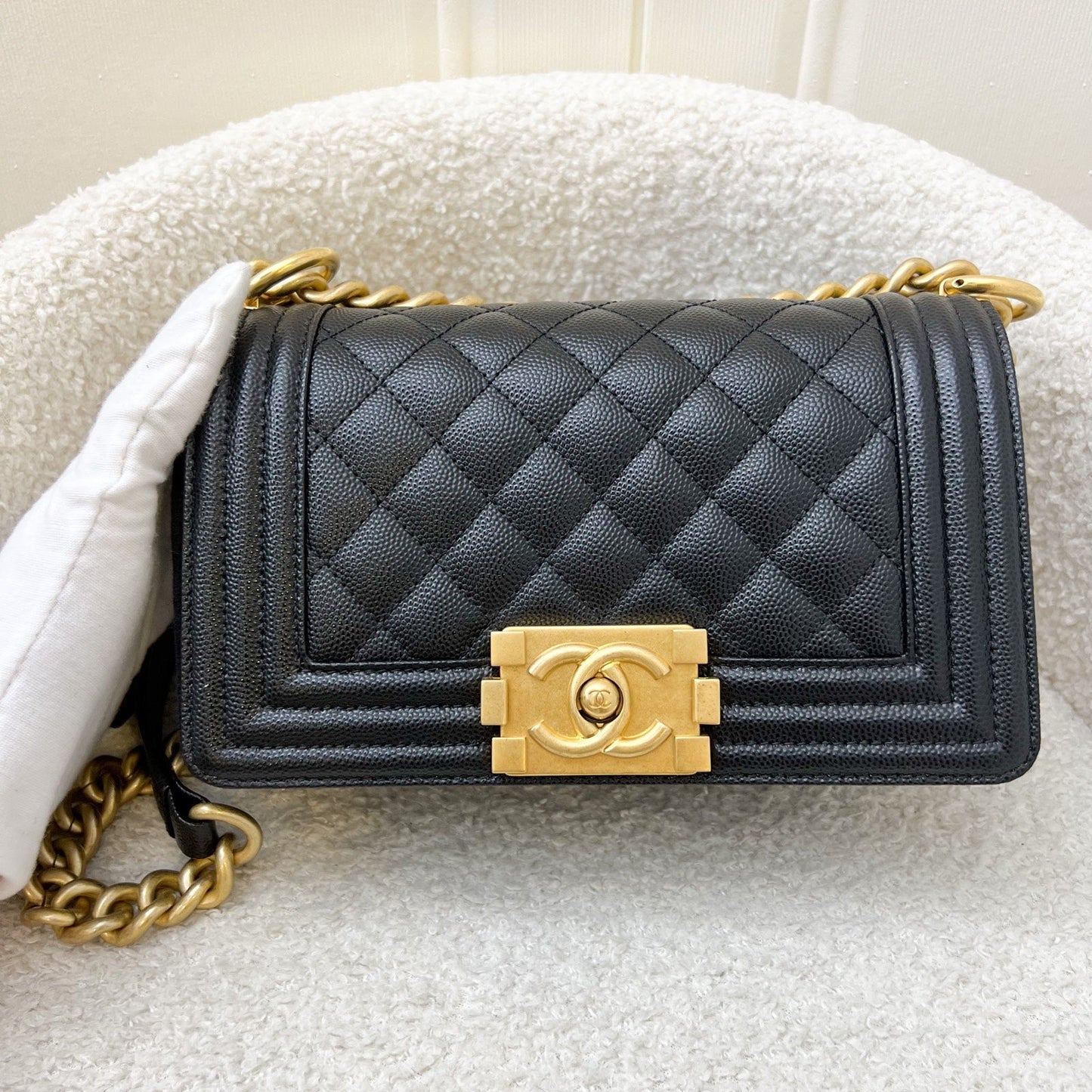 Chanel Small 20CM Boy Flap in Black Caviar and Aghw (A67085) Handbag