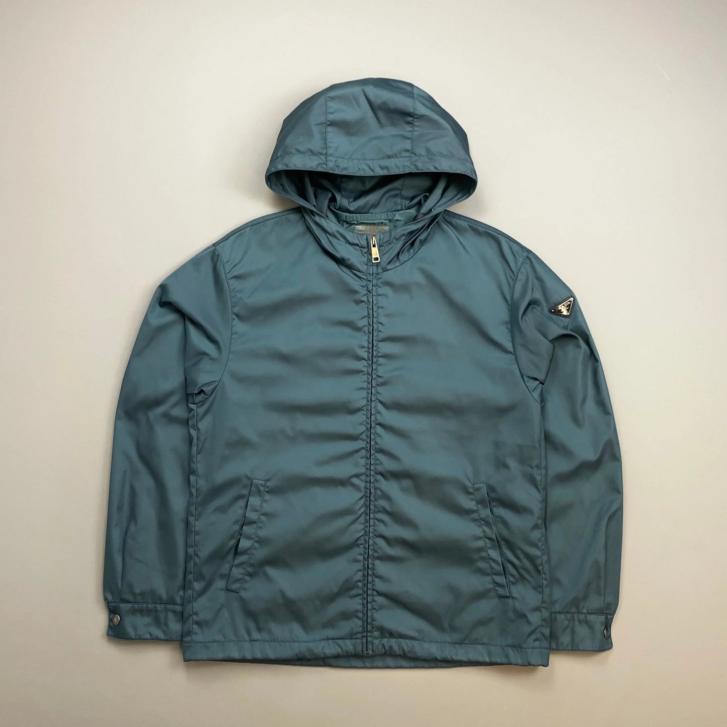 Prada Handbag Mainline Teal Hooded Plue Jacket Nylon Blue