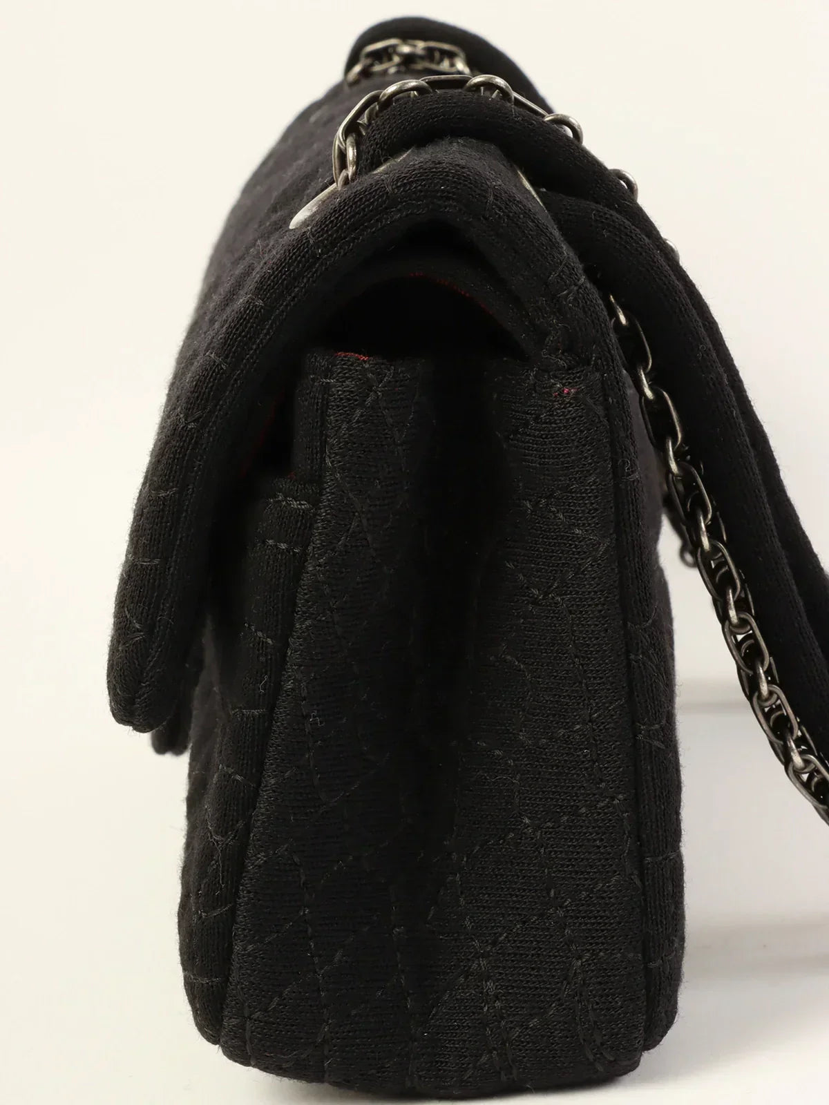Chanel Around Nmade Cotton Crocodile Stitch . Chain Shoulder Bag Black