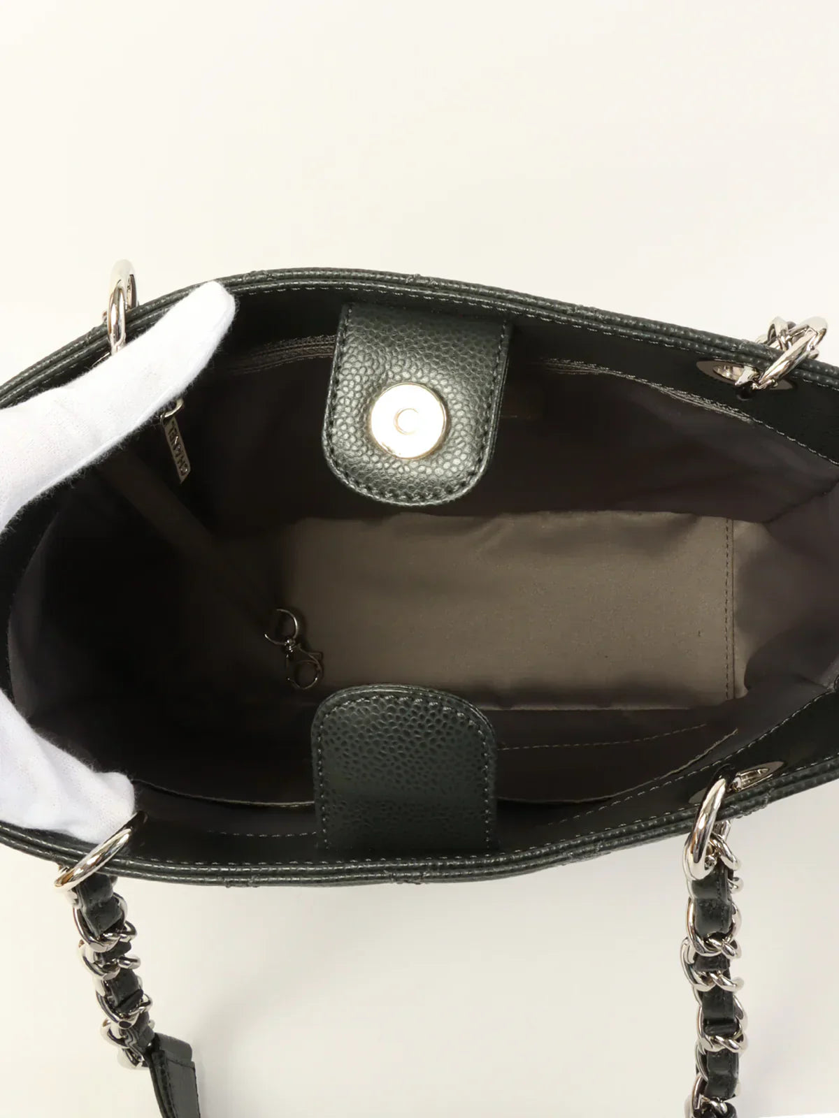 Chanel Around Made Caviar Skin Cc Mark Stitch Chain Tote Bag Charcoal Grey