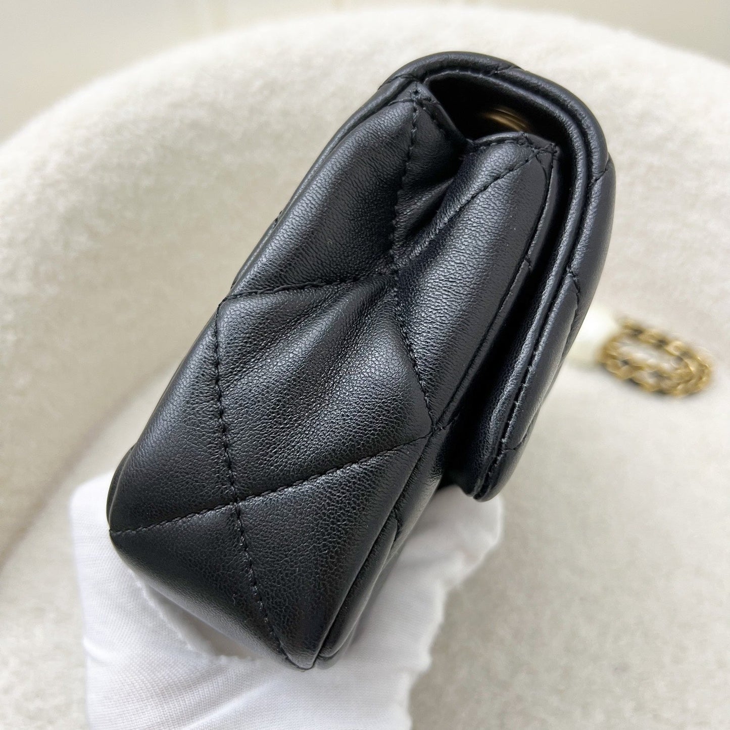 Chanel 24S Adjustable Pearls Chain Mini Flap In Black Lambskin And Aghw Bag