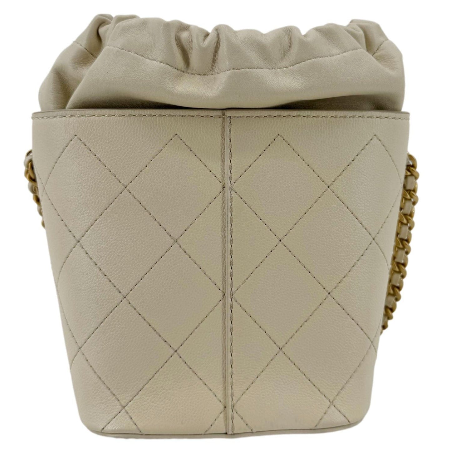 Chanel CC Drawstring Quilted Bucket Cream Leather Jewelry