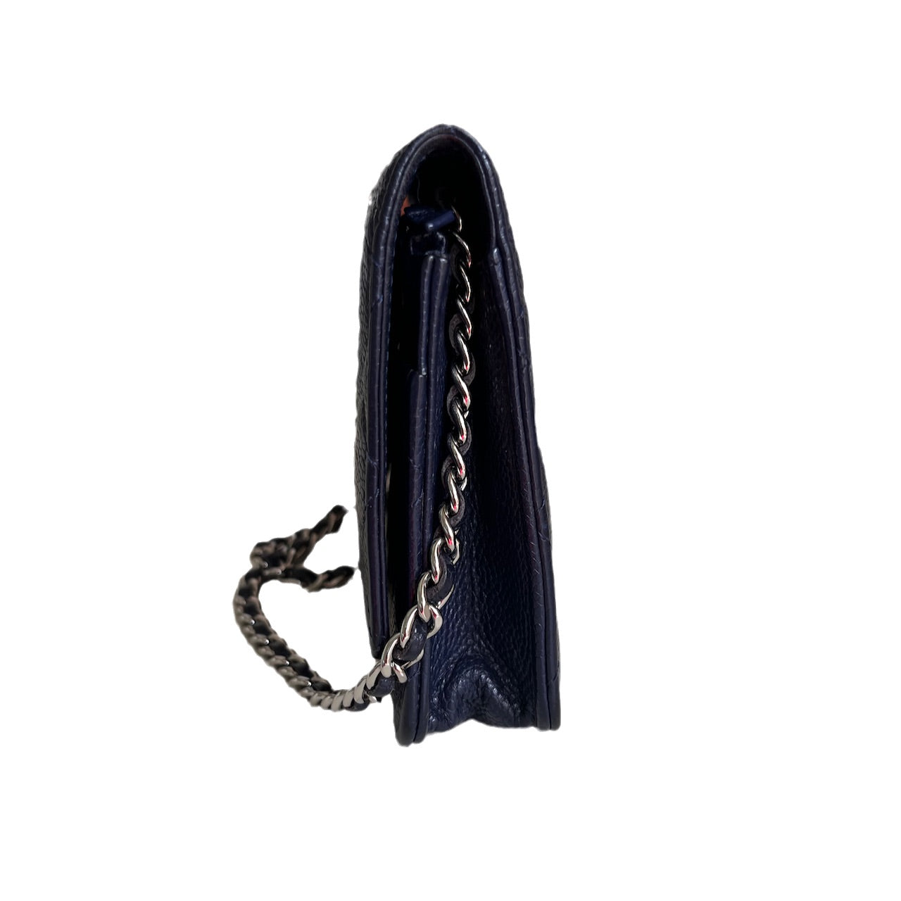 Chanel on WOC Navy Caviar hardware Gold Silver Leather Wallet Case