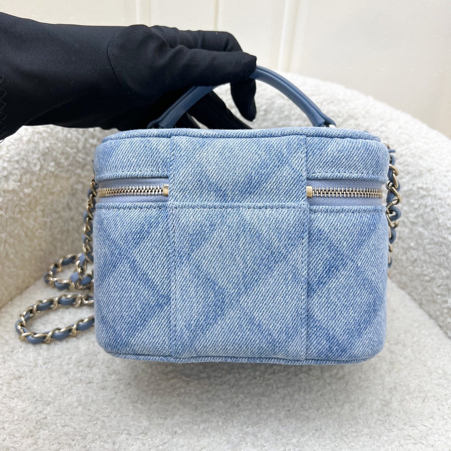 Chanel 22B Cheer for Chanel Vanity Case with Top Handle in Light Blue Denim Fabric and Lghw ( ) Handbag