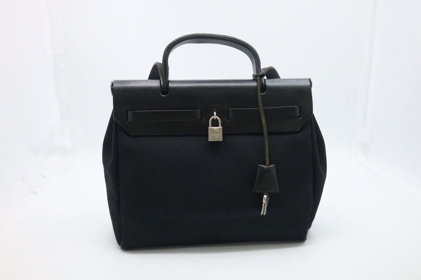 Hermes Herbag In White & Leather Canvas Travel Bag