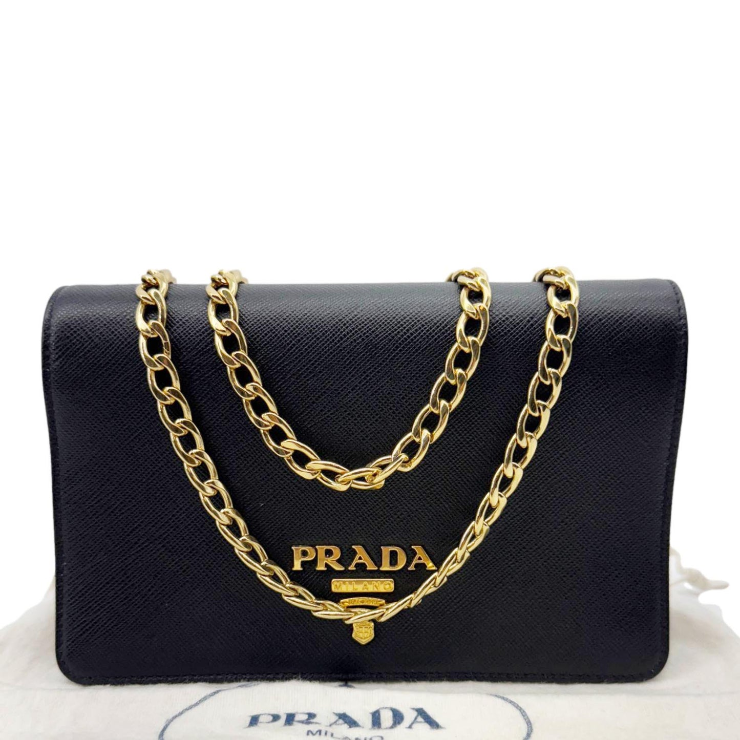 Saffiano Lux Crossbody Bag Black Chain