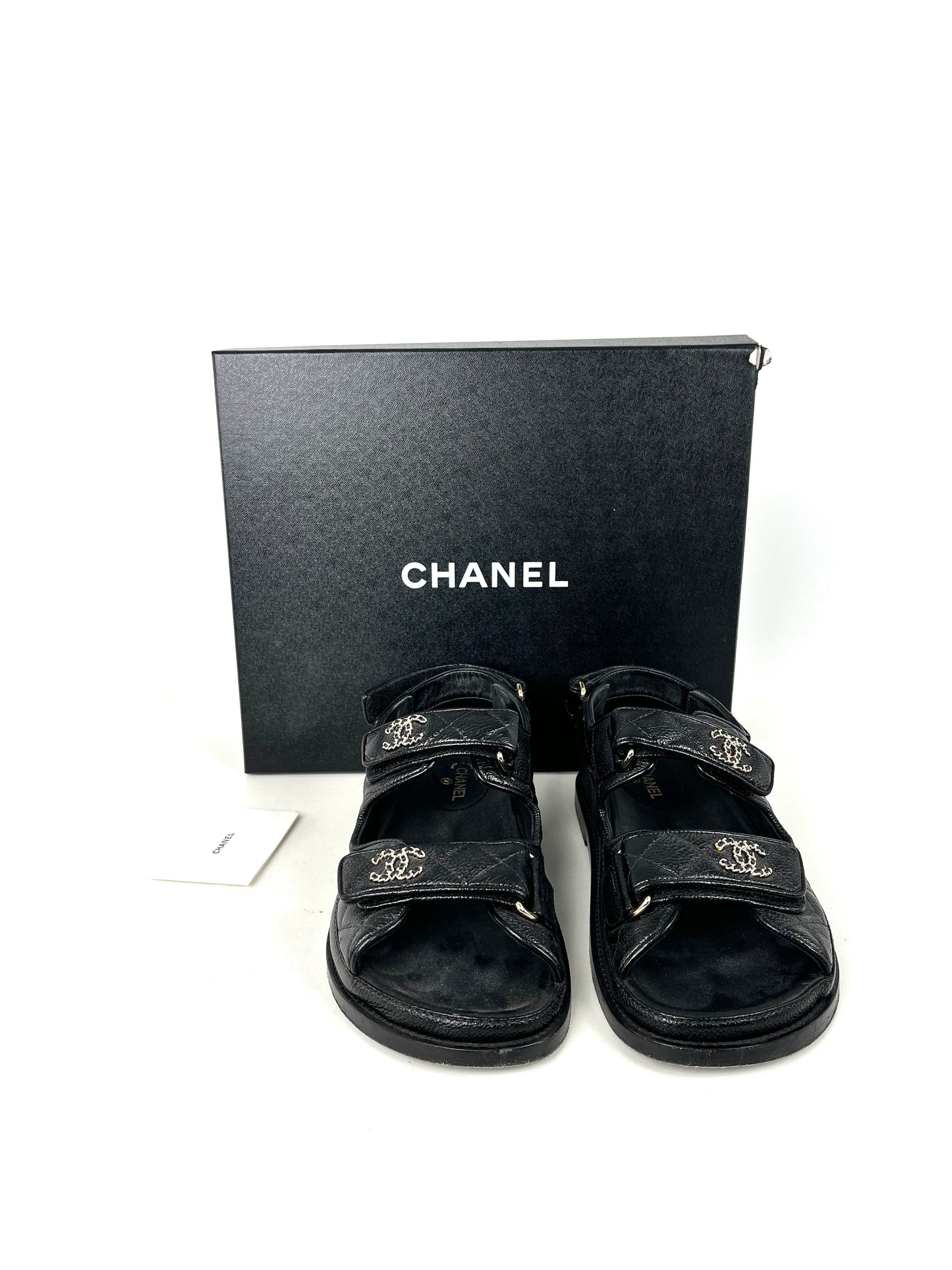 Chanel Dad Caviar CC Logo Black Leather Sandals 37,6.5 for Women