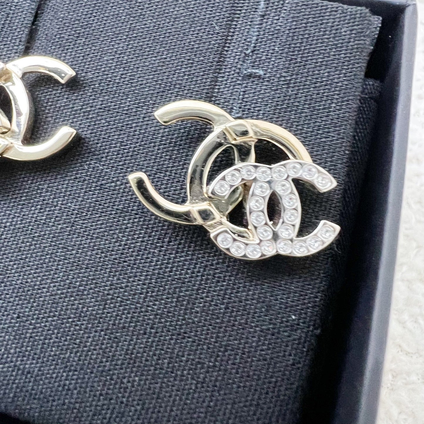 Chanel Double CC Logo Earrings with Crystals in Lghw ( )