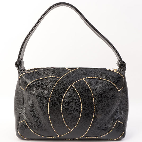Chanel Around 2005 Made Caviar Skin Wild Stitch CC Mark Black Jewelry