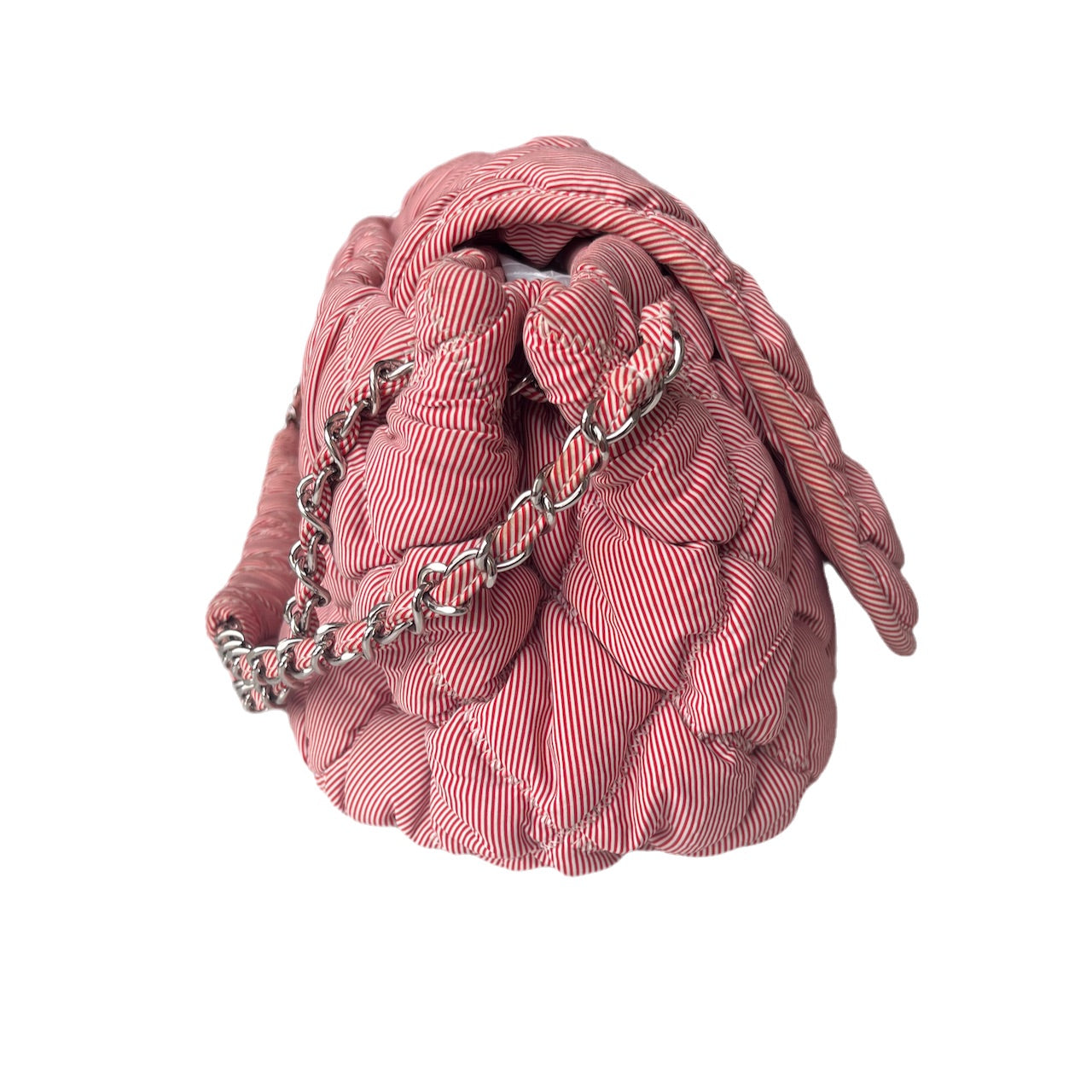 Chanel Nylon Bubble Striped Quilt Accordion Flap White Red Shoulder Bag