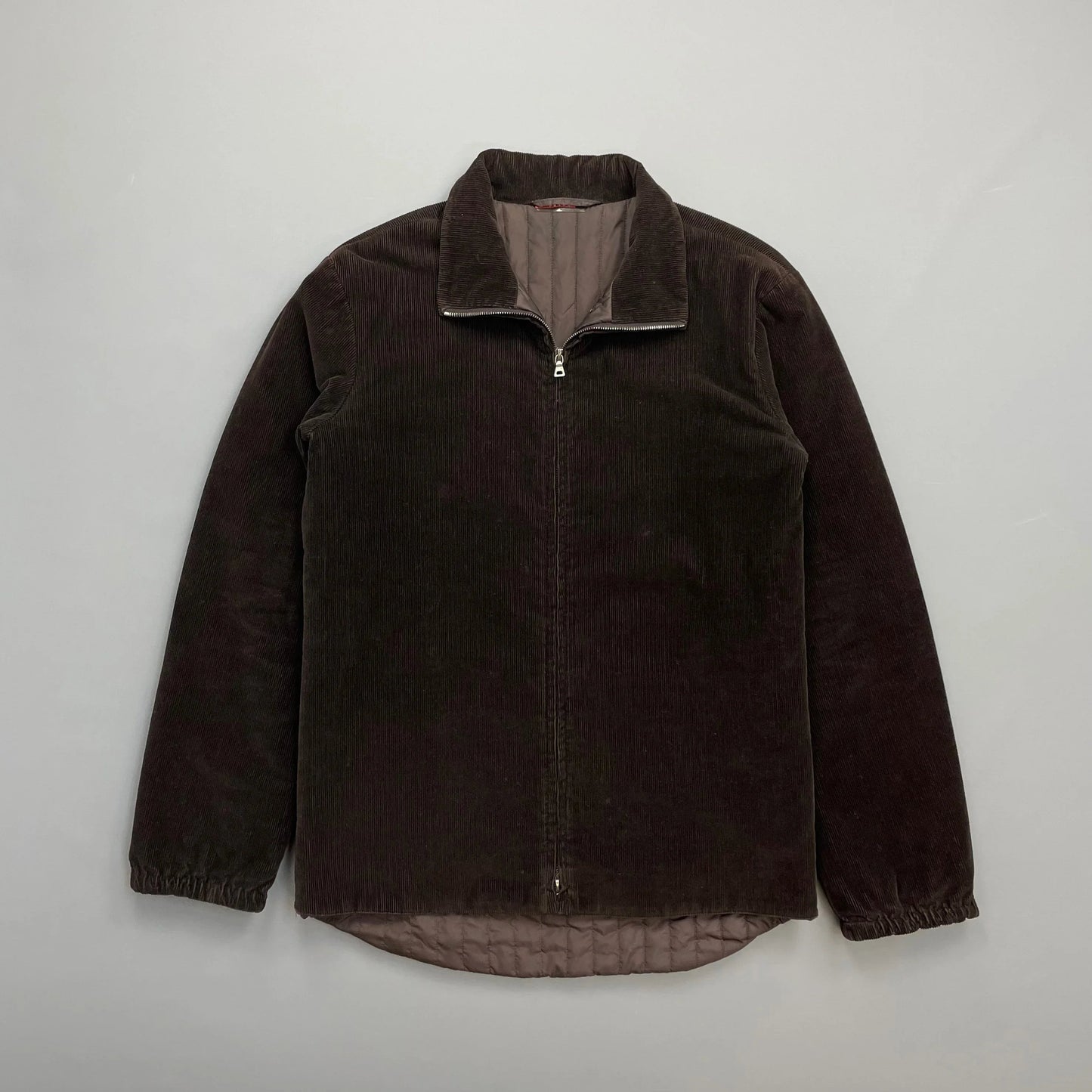 Prada Handbag Sport Corduroy Jacket w Padded Quilt Lining Brown