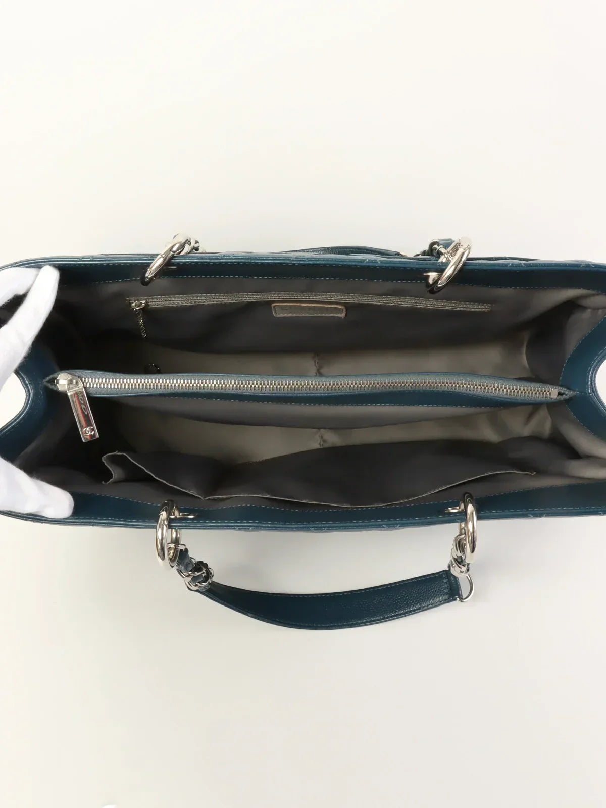 Chanel Around Made Caviar Skin Cc Mark Stitch Chain Tote Bag Indigo Blue