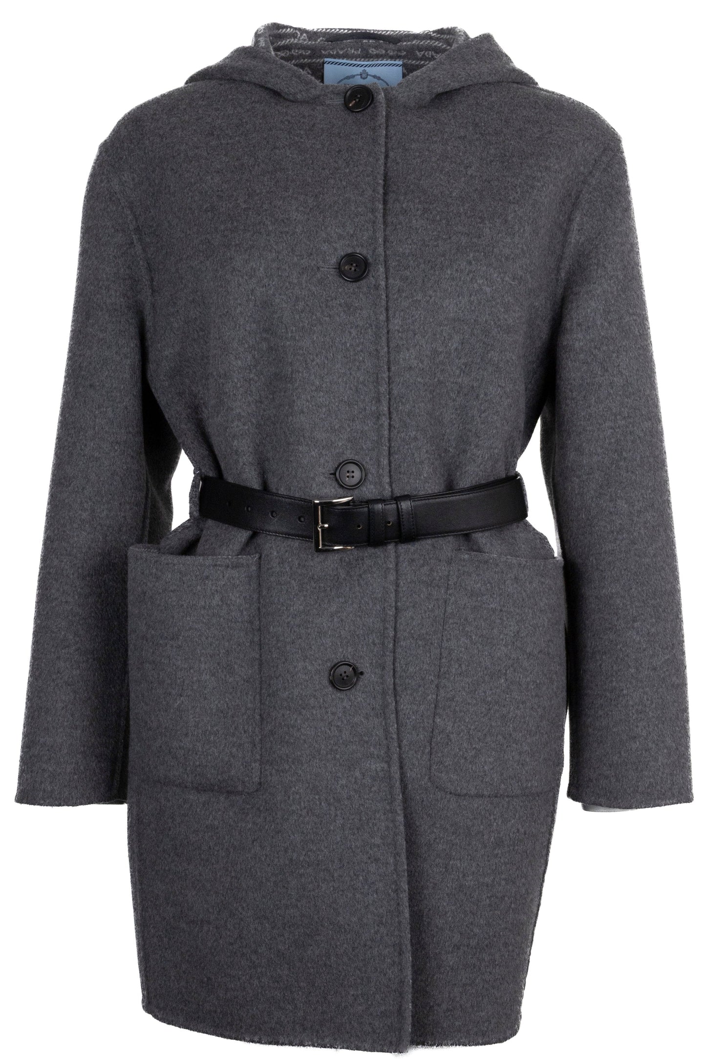 Prada Belted Coat Wool Grey Gray
