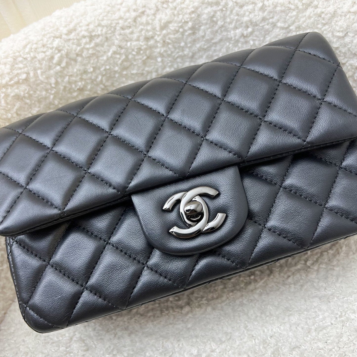 Chanel So Black Classic Mini Rectangle Flap in Black Lambskin and Black Hw ( ) Handbag