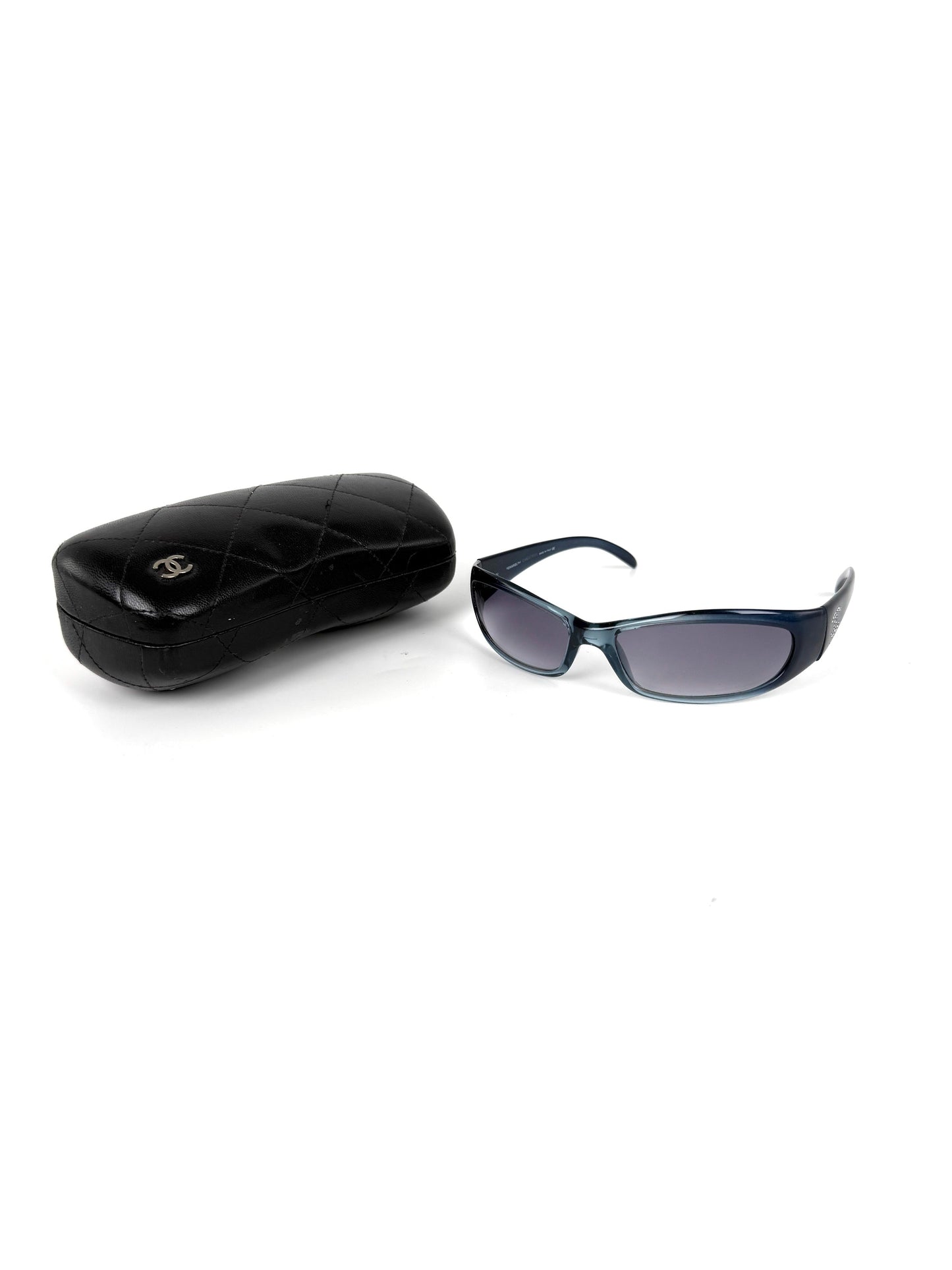Chanel Blue Acetate Wrap Around Cc Crystal Sunglasses Bag