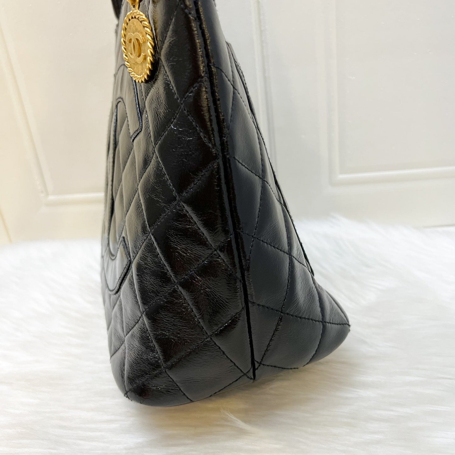 Chanel Medallion Tote in Black Glossy Calfskin and AGHW