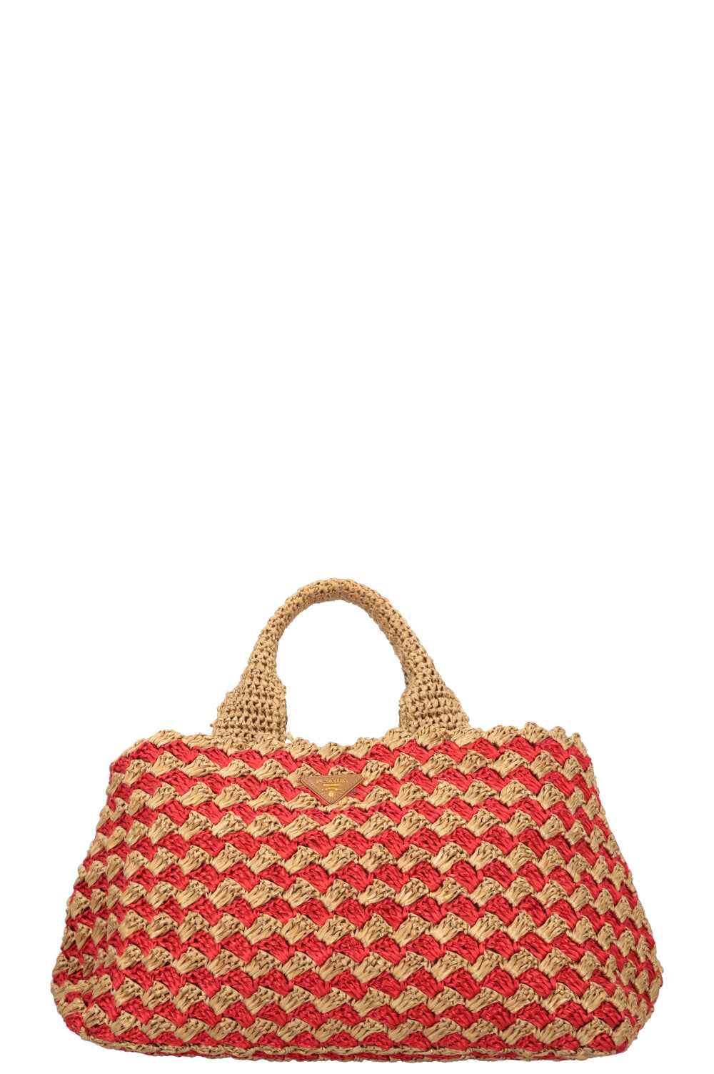 Prada Tote Bag Raffia Red Gold
