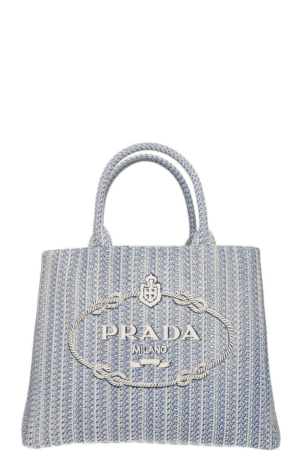 Prada Shopping Tote Ricamo Jacquard Baltico + Talc Logo Tote Bag