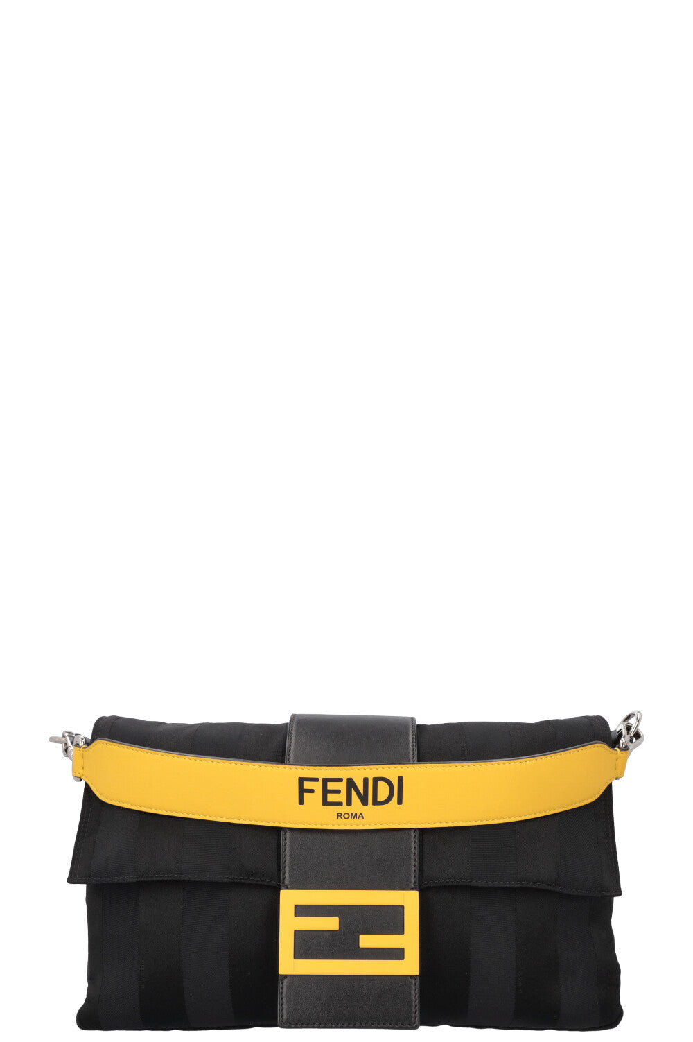 Fendi Crossbody Bag Sunflower Baguette Bag Canvas Black Shoulder Bag