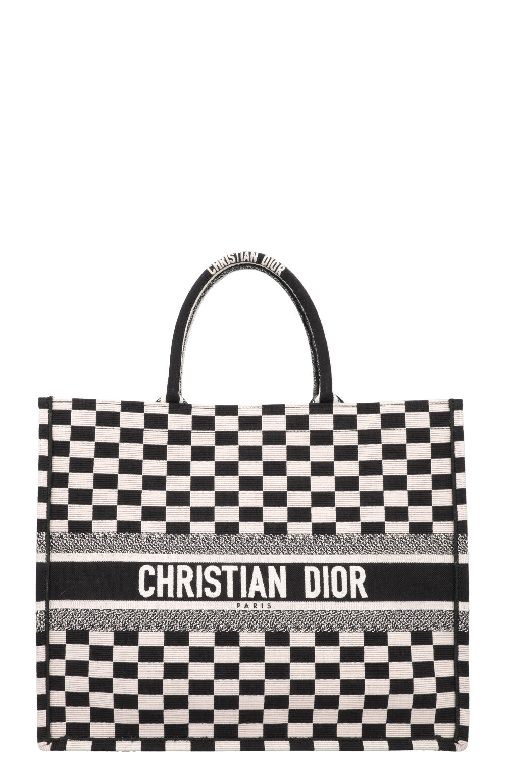 Dior Check Book Tote Black White Medium Tote Bag