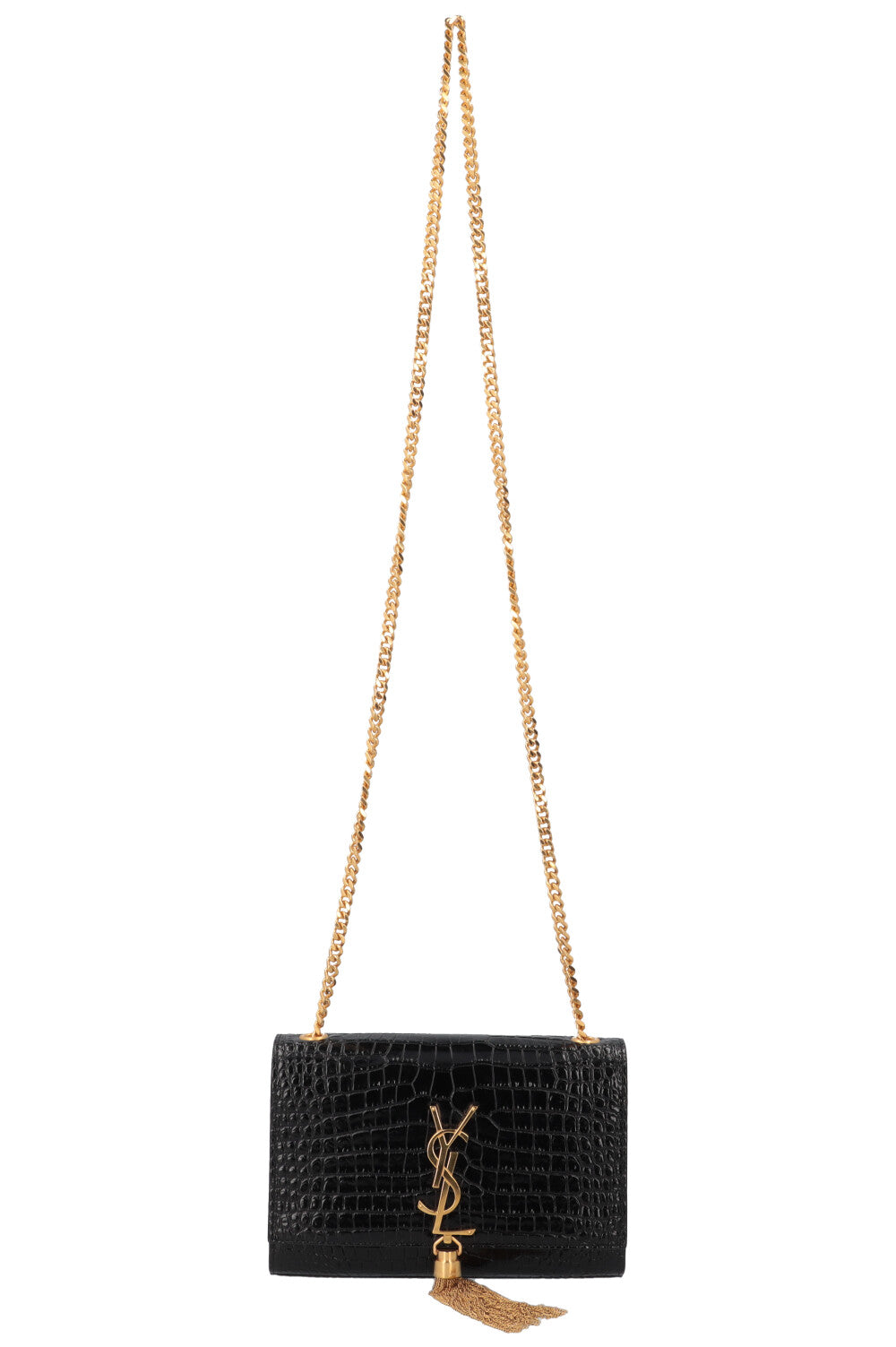YSL Saint Laurent Crossbody Bag Kate Tassel Croco WOC Bag Black Embossed